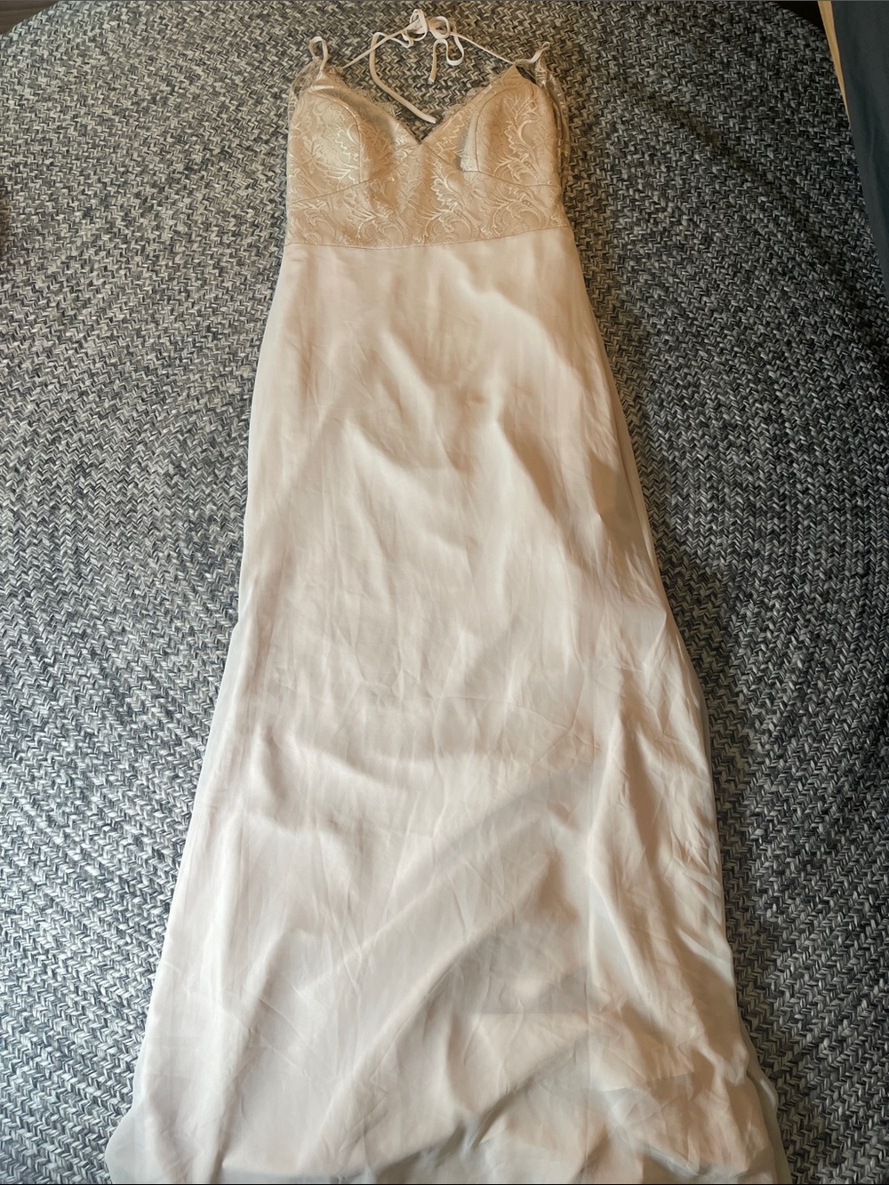 Adrianna Papell Cream Lace Bust Strapless Halter-Detail Maxi Dress